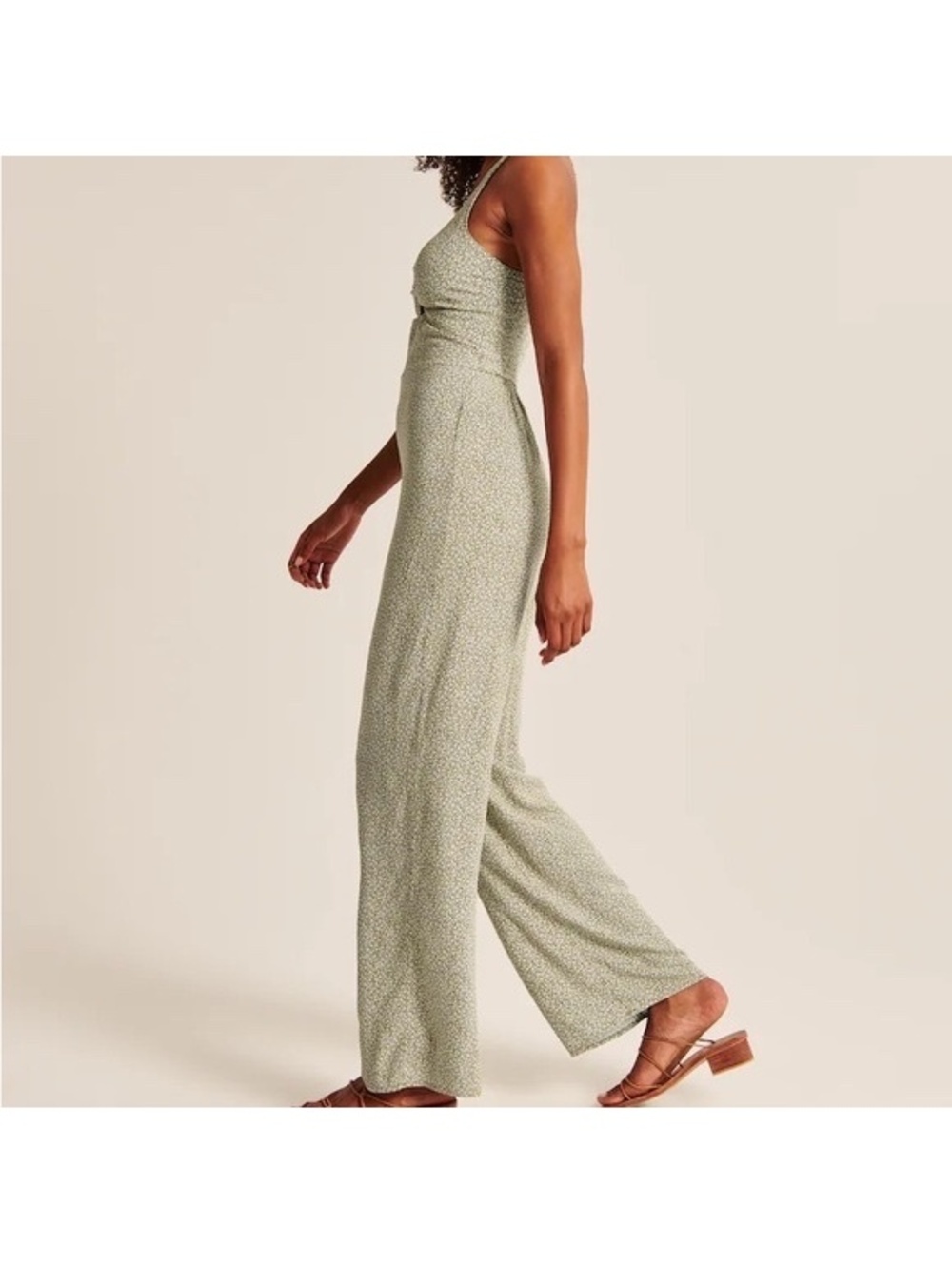 Abercrombie & Fitch Olive Floral Twist Front Keyhole Jumpsuit Size S Cottagecore